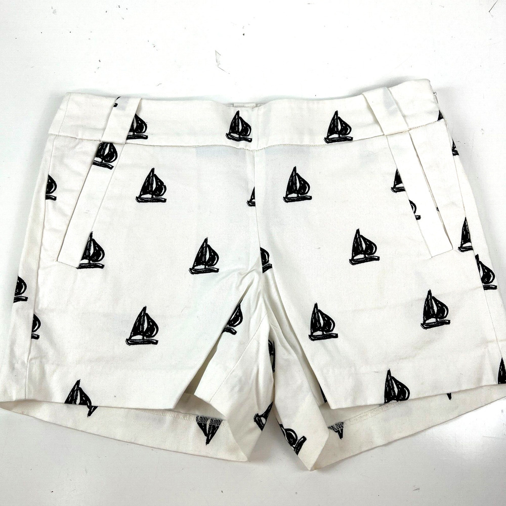 J. Crew Womens White & Navy Sailboats Boating Stretch Chino Short Size 6